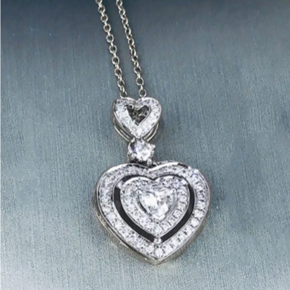 Jewelry - Diamond Double Heart Silver Toned Necklace